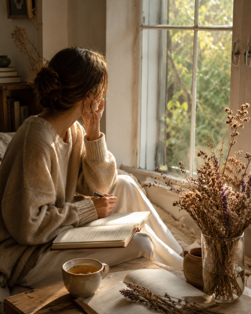 Person journaling as part of an ancestral healing and self-reflection practice.