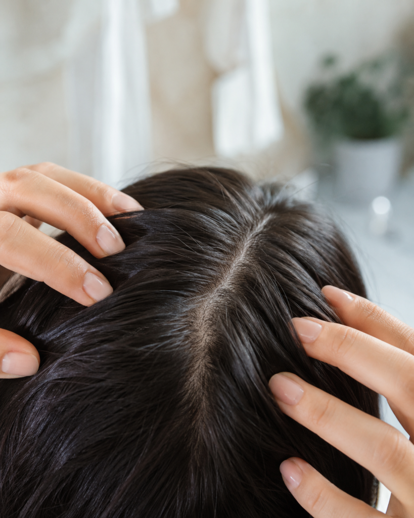 Clean healthy scalp as the foundation for stronger and healthier hair.