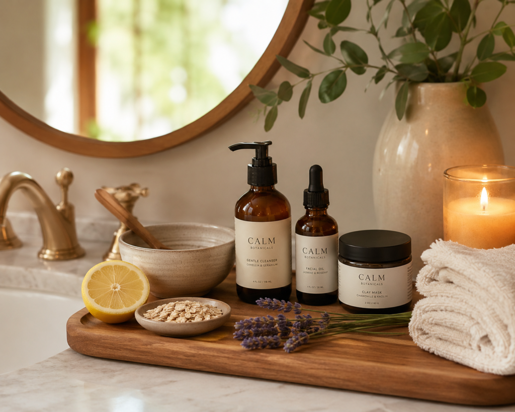 Natural skincare ingredients arranged for a heritage-inspired wellness ritual.