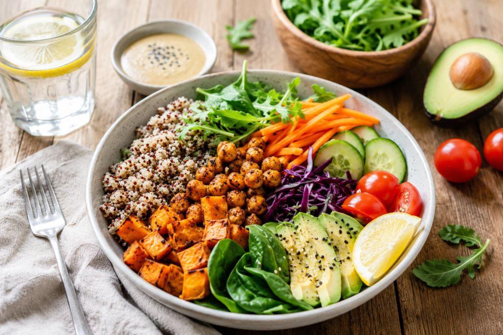 Balanced homemade meal featuring fresh vegetables and wholesome ingredients.
