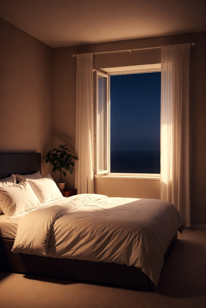 Peaceful bedroom setup for better sleep during a mid-year wellness refresh