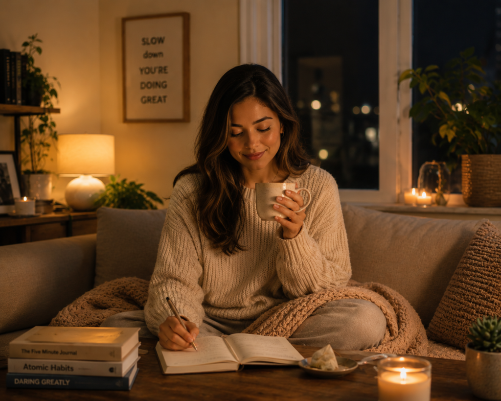Healthy evening self-care routine supporting holistic work-life balance