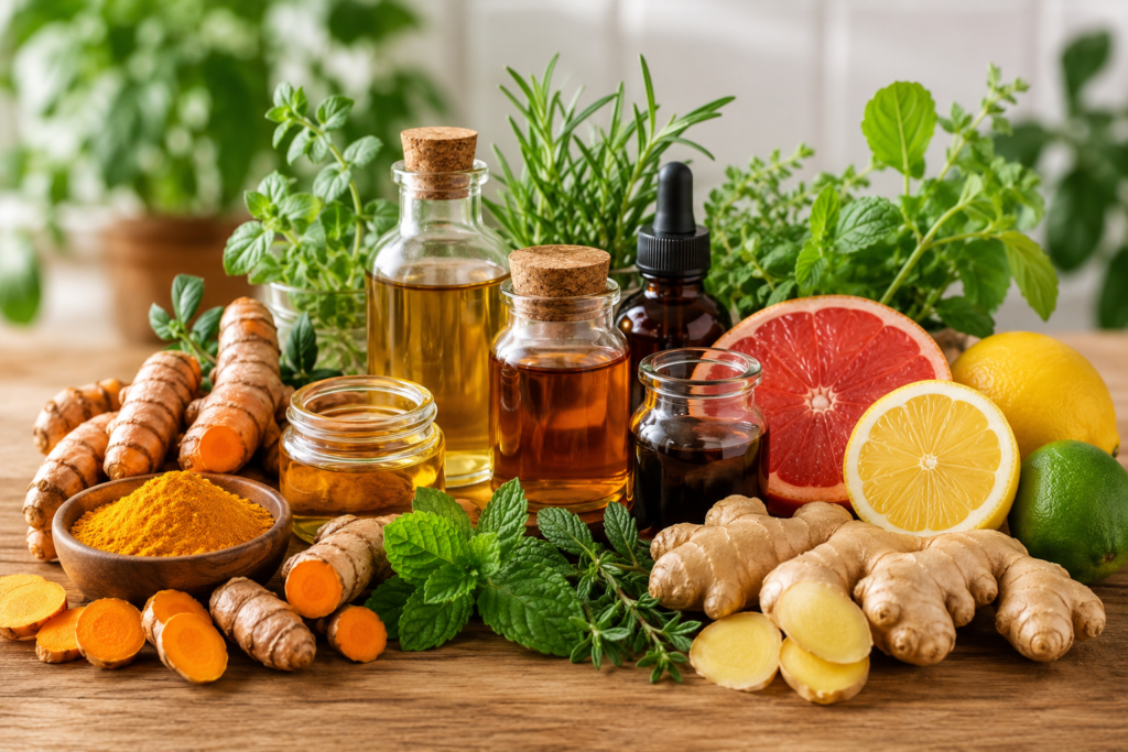Fresh natural ingredients commonly used in vitality elixirs.