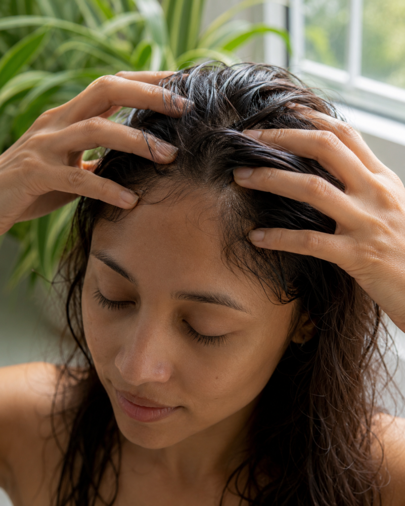 How to Build a Root-to-Soul Hair Care Ritual Gentle scalp massage as part of a mindful hair wellness routine.