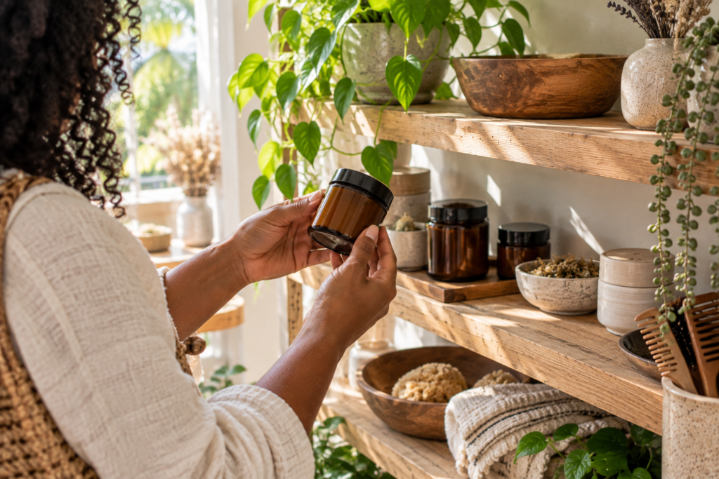 Browsing botanical products at an apothecary near Johns Island