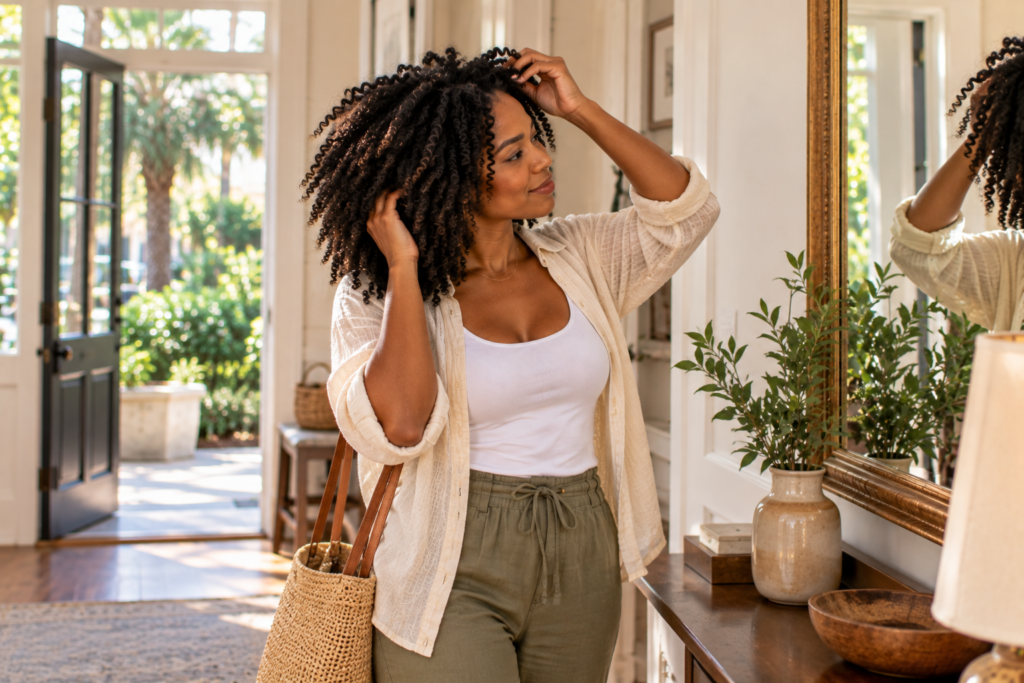 Your Hair Has a Charleston Routine Too Checking hair and scalp after spending time outdoors in Charleston