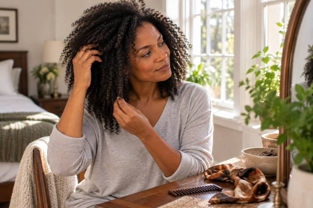 What Happens Between Wash Days Matters Too Checking natural hair condition on a morning between wash days